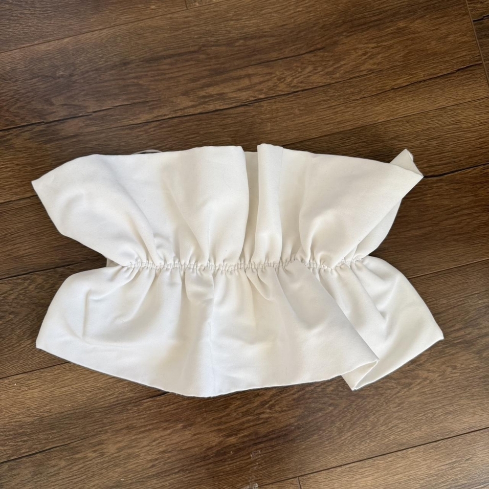 Zara Off-White Strapless Ruffle Top